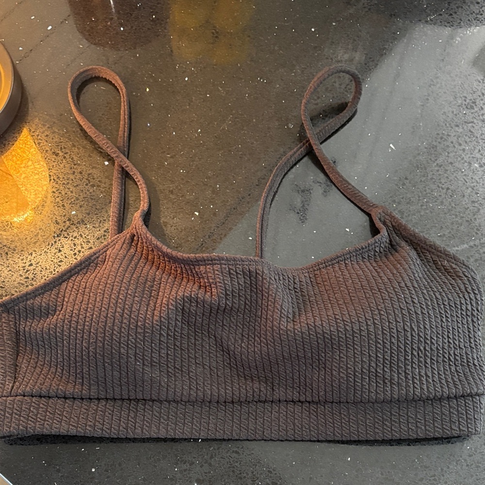 Women's Ribbed black swim top
